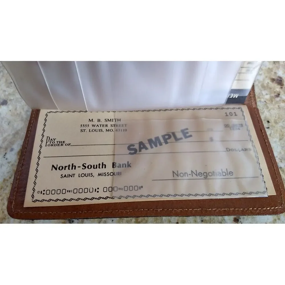 SWIB Top Grain Leather Check Book Wallet Clutch Rustic Snap Close USA Vintage‎